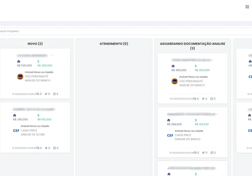 Visualização Kanban CRM