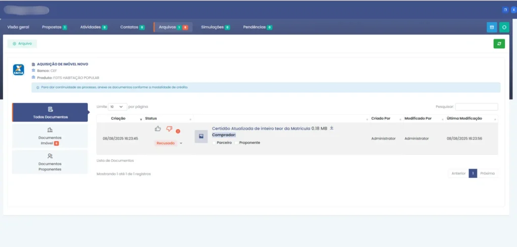 Sistema para armazenar e acompanhar documentação de crédito imobiliário DayHub